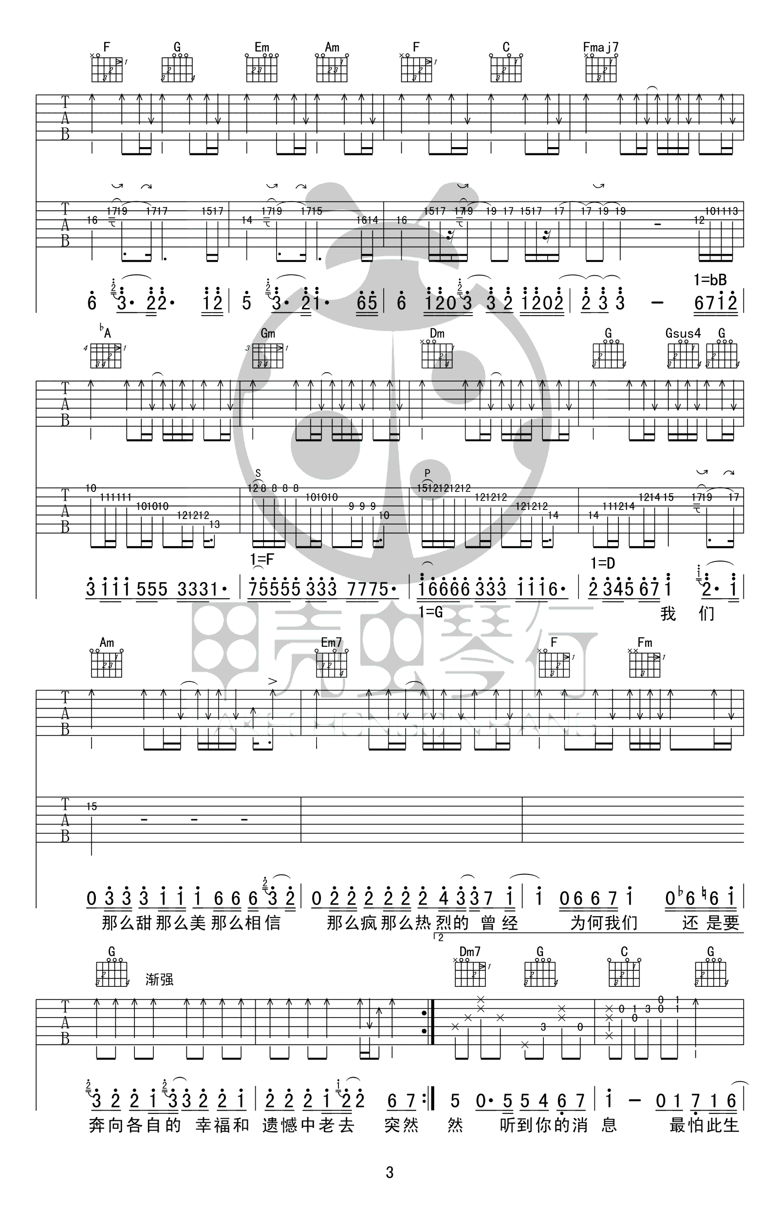 五月天-突然好想你吉他谱3-C调指法